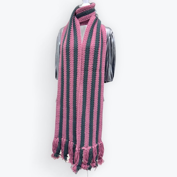 Auth Gucci X Long Thick Knit Pink Green Striped Muffler Stole Scarf - Picture 9 of 16